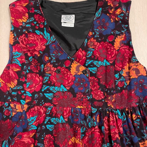 Vintage 80s LAURA ASHLEY Floral Corduroy Dress Jumper Size 12 Cottage Prairie - Picture 4 of 6